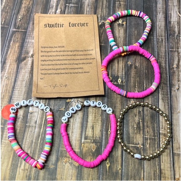 5for$10 Taylor Swift Love Story Inspired Swiftie Forever Bracelets 5Pc Bead NWT - Picture 5 of 5